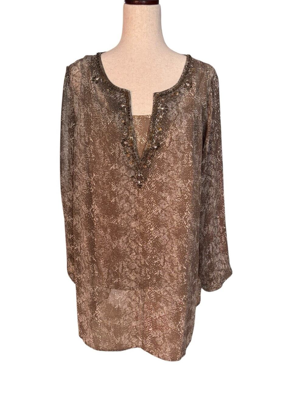Chicos 3 Womens Size 16 18 XL Snake Print Tunic Tank Top Set Mountain Stone